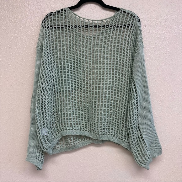 Hollowed Out Round Neck Sweater with Pocket and Drop Shoulder in Green Size XL - Picture 7 of 7